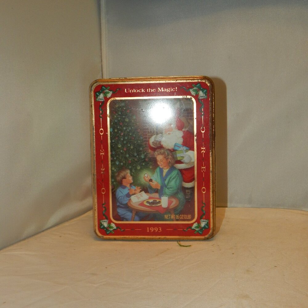 Vintage 1993 Oreo "Unlock the Magic" Christmas Tin - Santa Scene